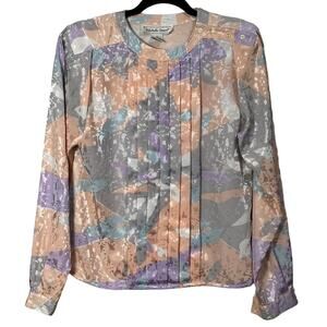 Vintage Michelle Stuart Women’s Multicolor Pintuck Long Sleeve Career Top Size 6